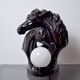 Black ceramic regency "Chevaux" lamp, France, 1980