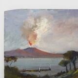 Oil on wood by Riccardo Capone sea view Italy 50s 60s