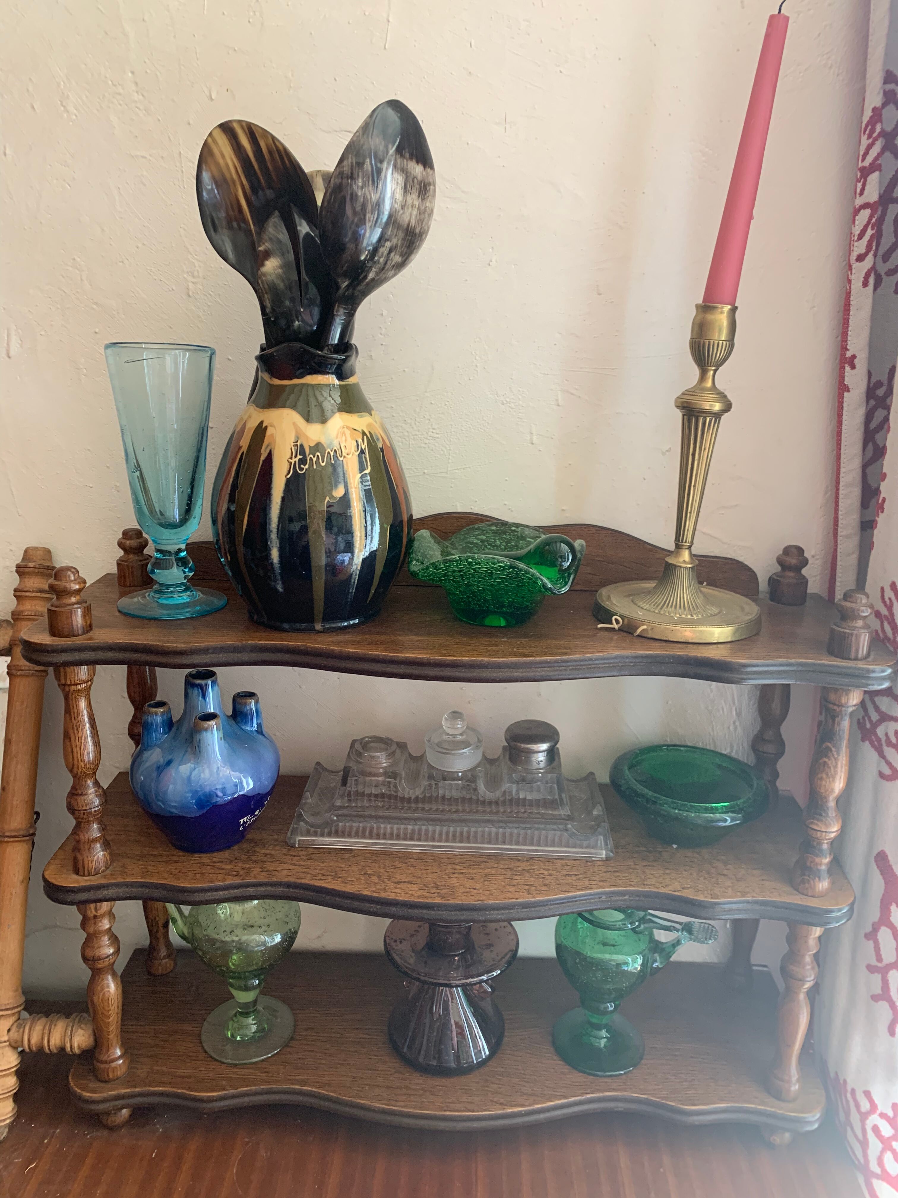 Shelf, 3 shelves, turned wood and vintage varnish