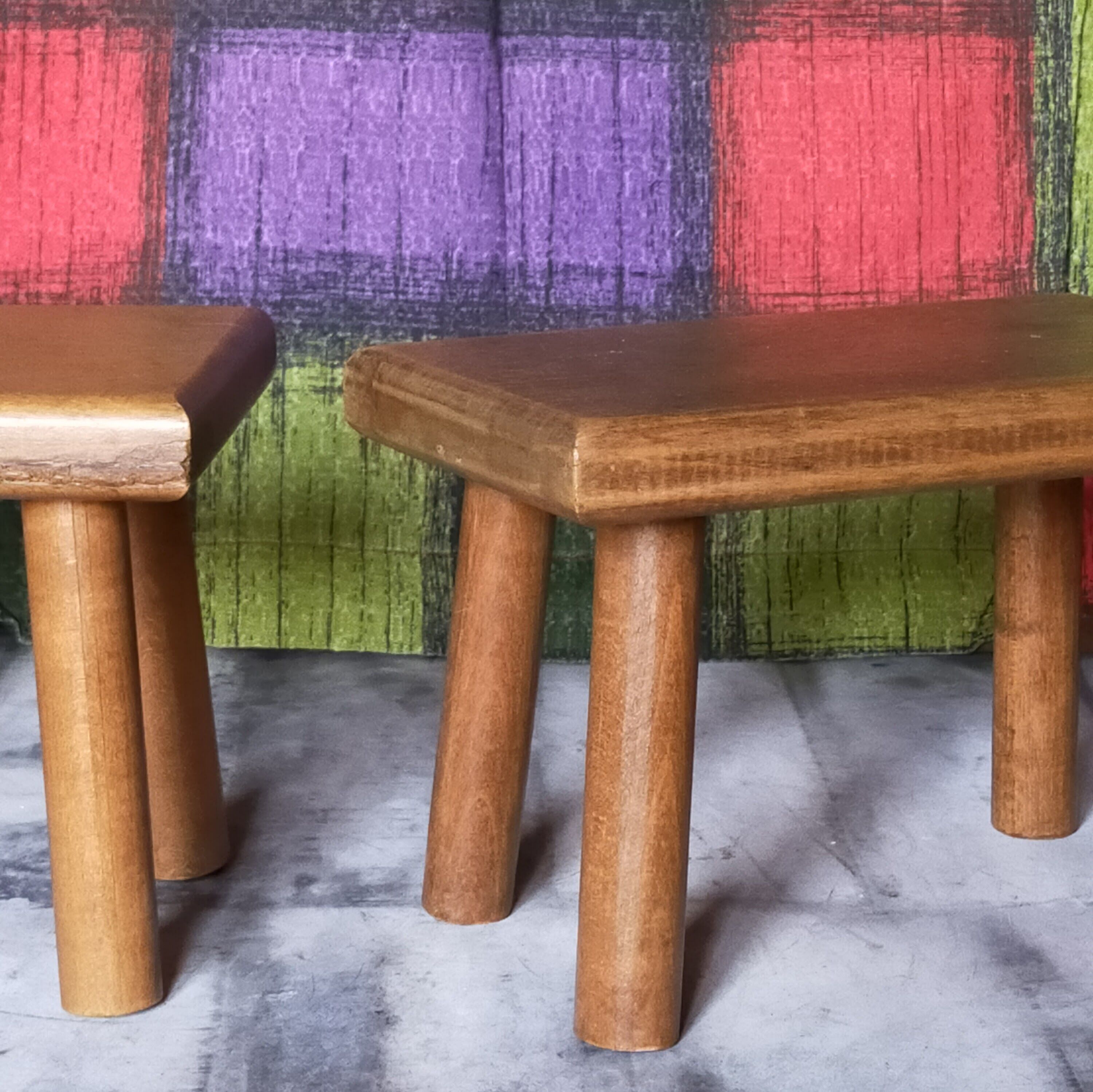 Pair of vintage oak footrests