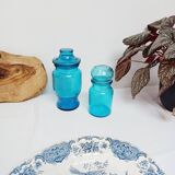 Set of 2 blue glass apothecary jars