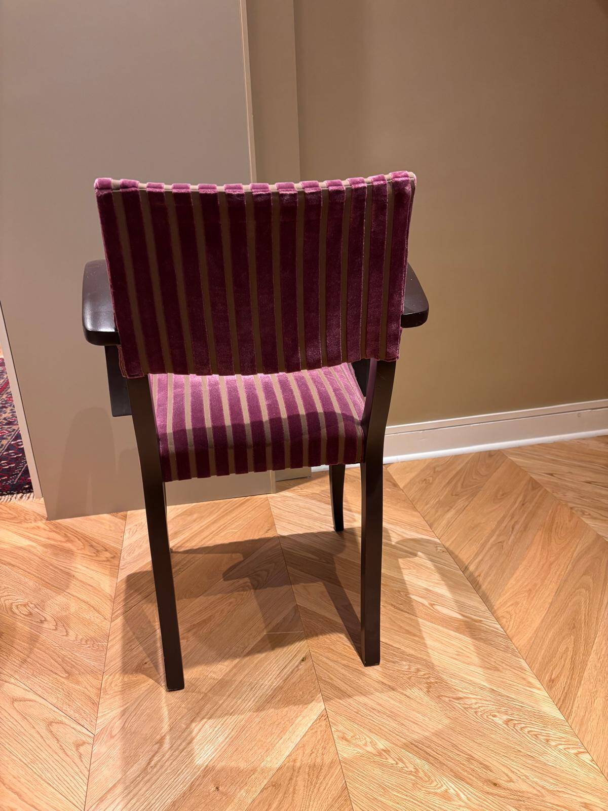 4 bridge chairs covered in Pierre Frey fabric.