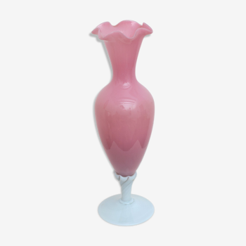 Vase rose pied verre de lait torsadé