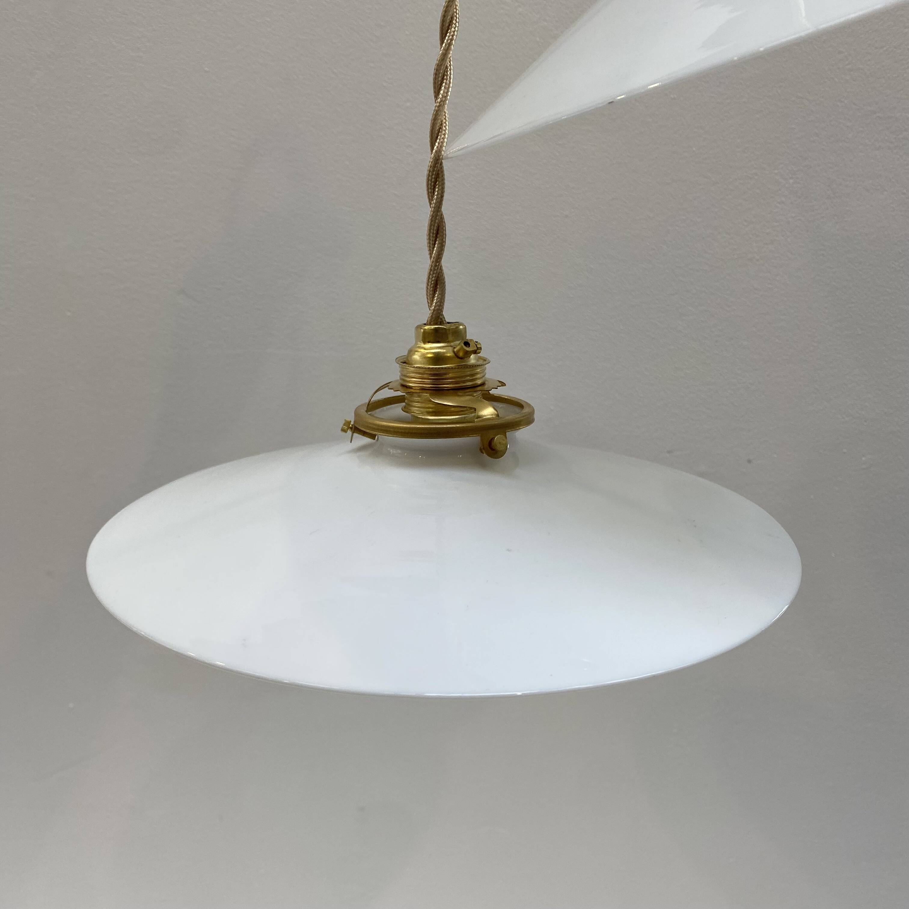 Pair of white opaline pendant lights