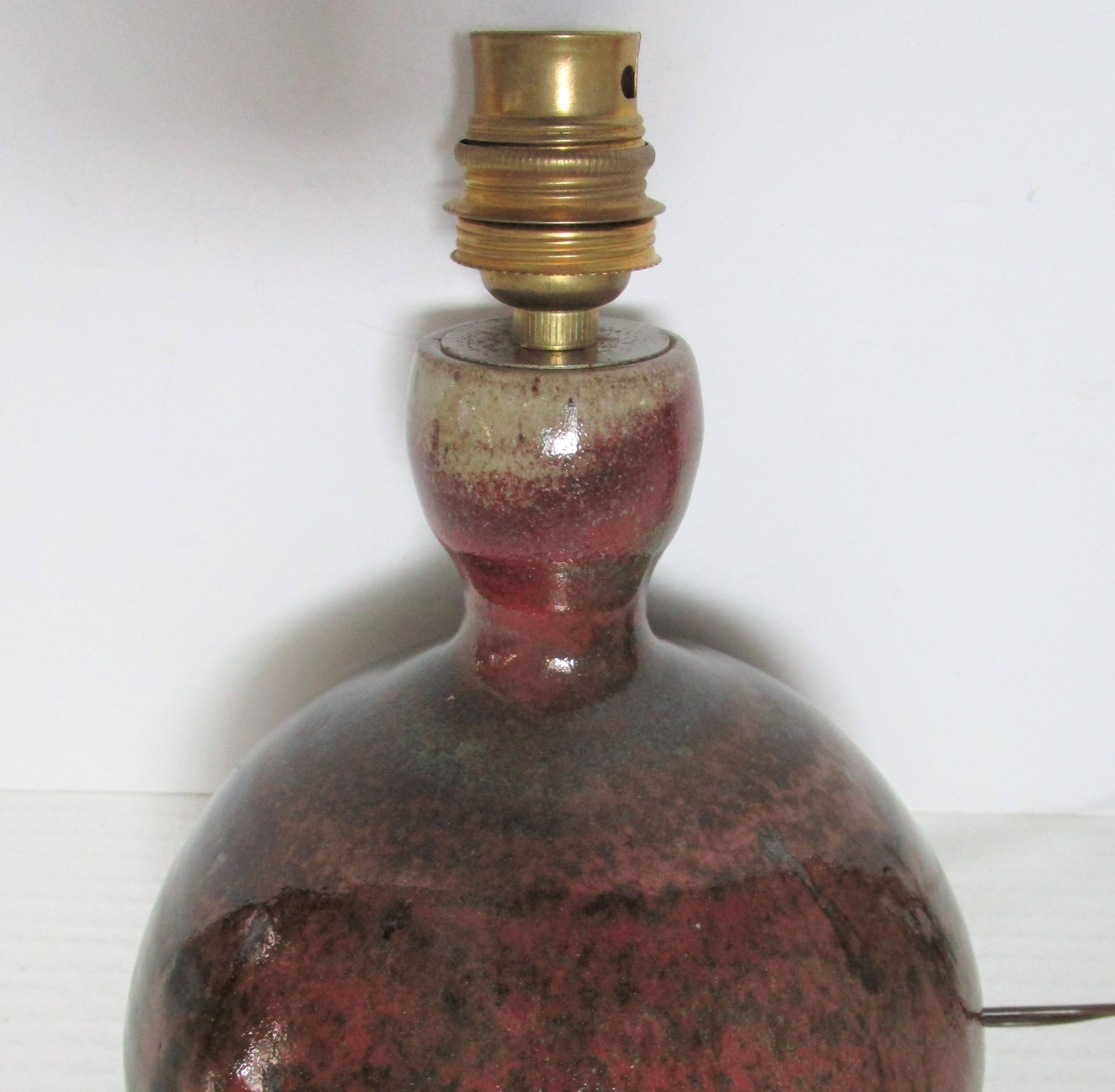 Enameled sandstone lamp base signed 70s