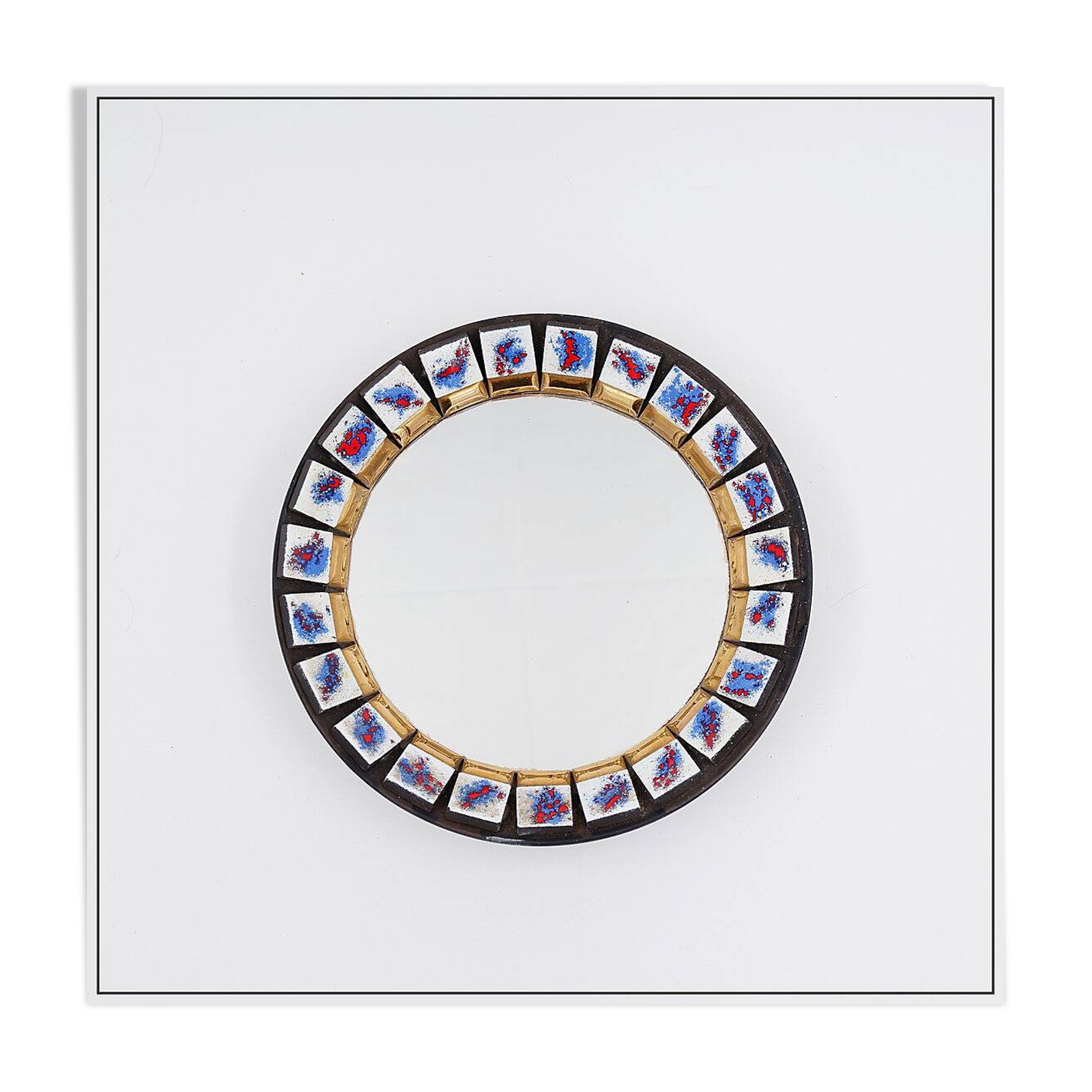 Round ceramic wall mirror, Belgium, 1970