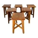 Set of 6 brutalist oak stools