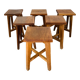 Set of 6 brutalist oak stools
