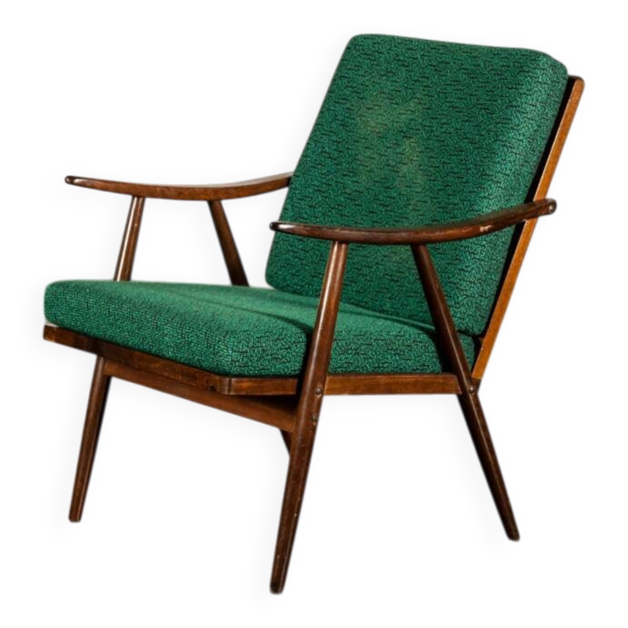 Boomerang chair in green fabric