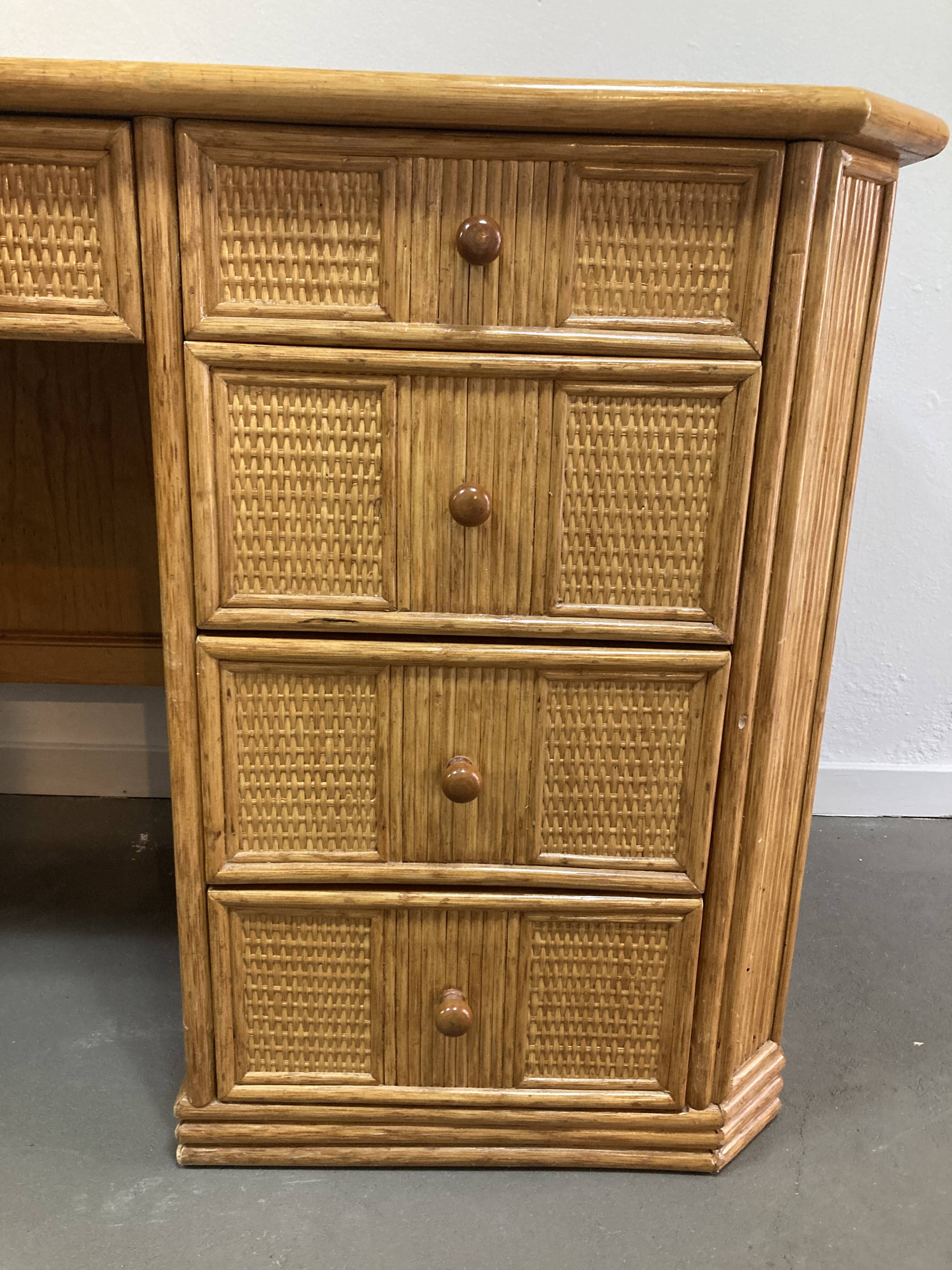 Unique desk in rattan or split rattan, Vivai del Sud style.