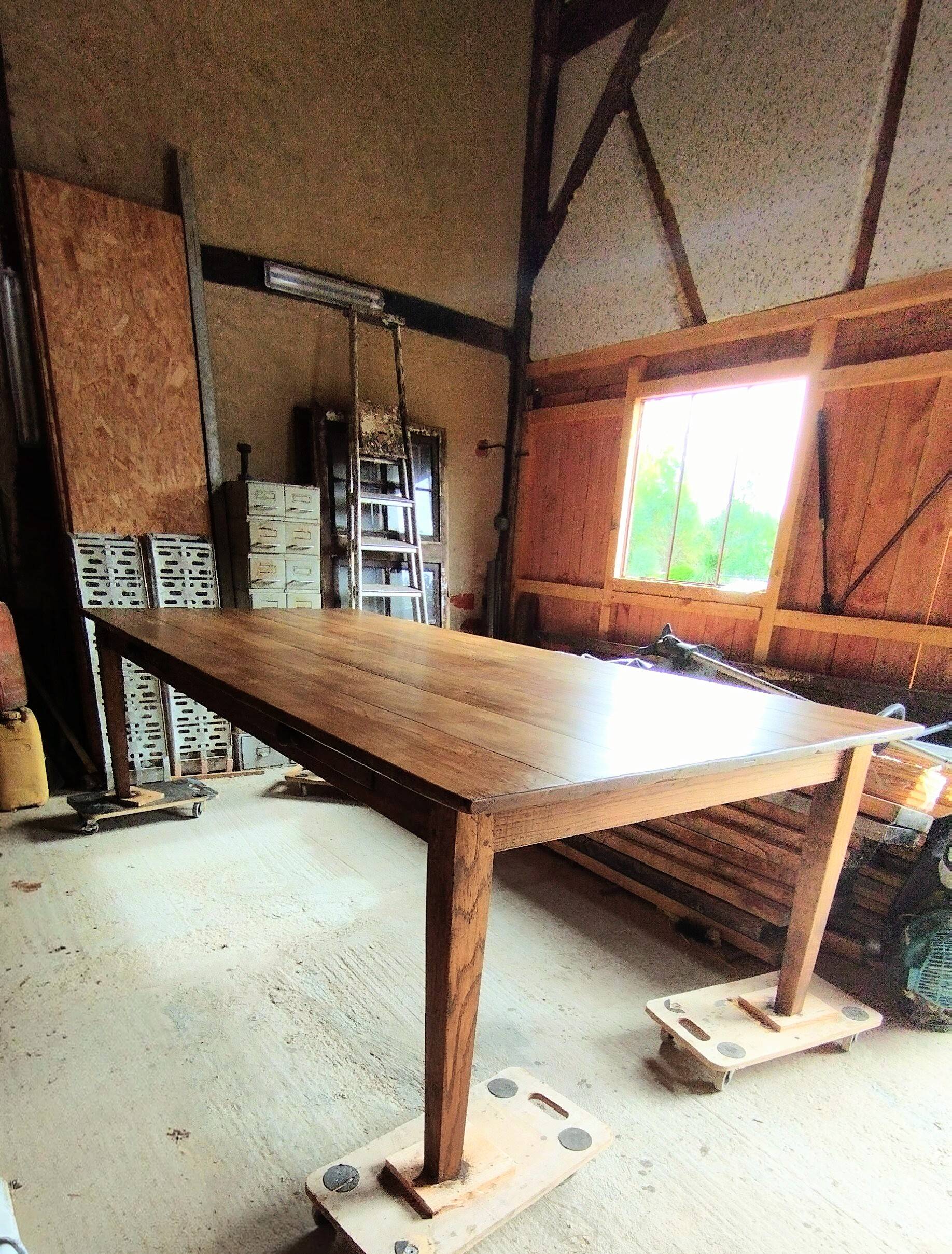 Solid oak farmhouse table, 270x120 cm, with 4 drawers