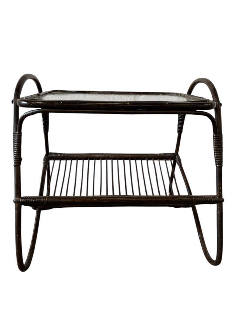 Vintage rattan side table / end table / plant table