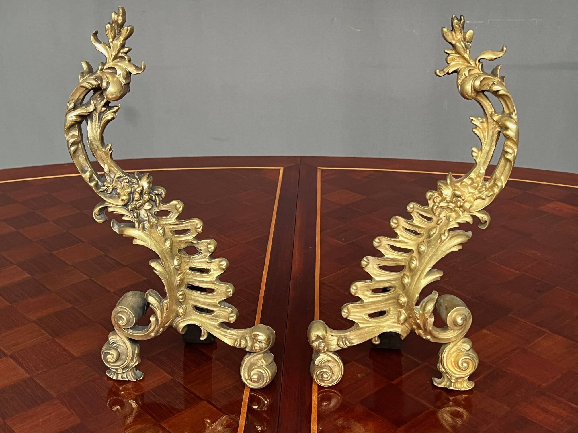 Massive gilded bronze fireplace decoration in Rococo style.