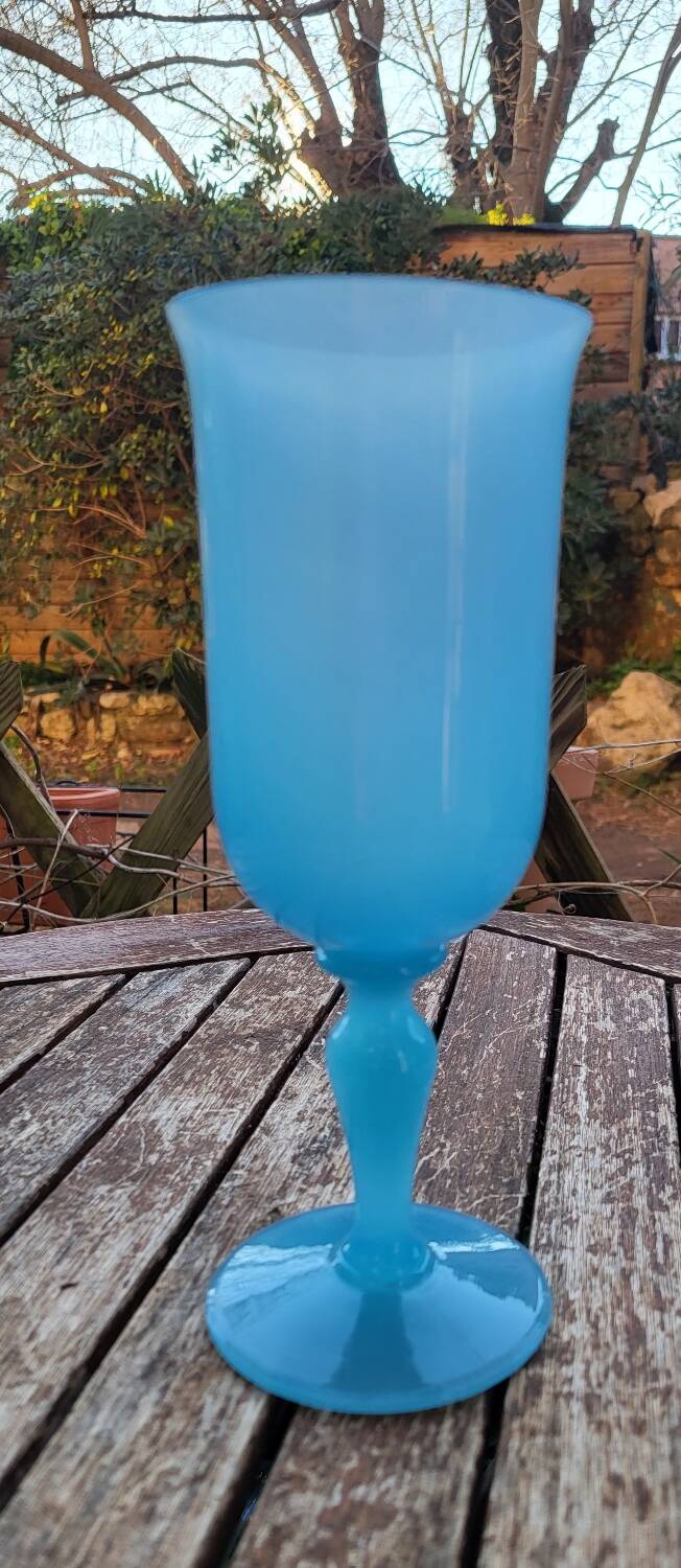 Blue opaline chalice vase