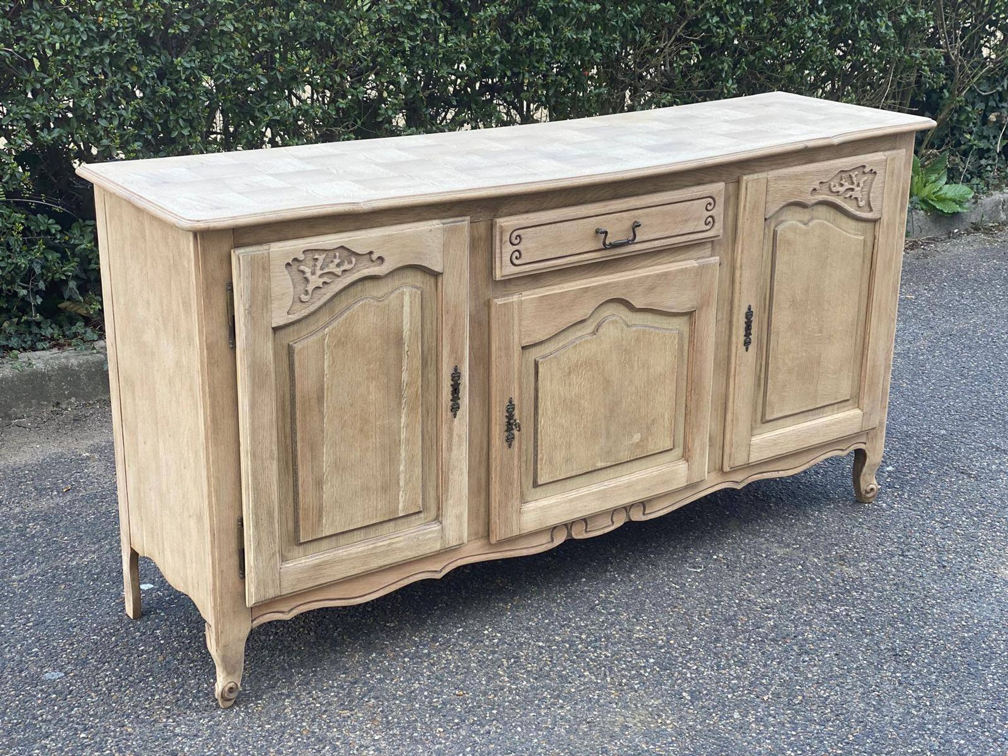 Louis XV sideboard renovated in raw oak and marquetry 3 doors 180cm