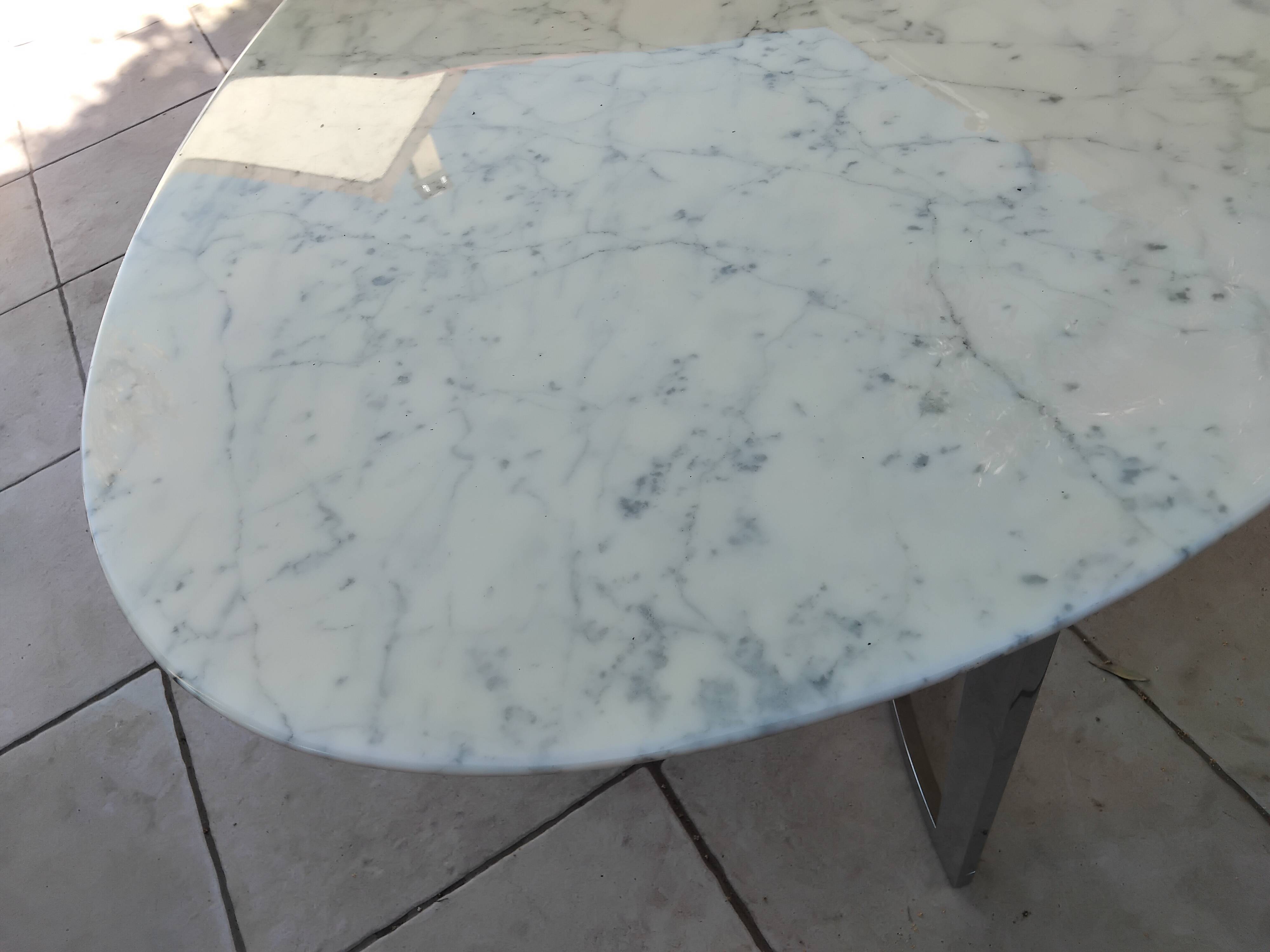 Carrara marble and chrome dining table, vintage Italy, 70s style