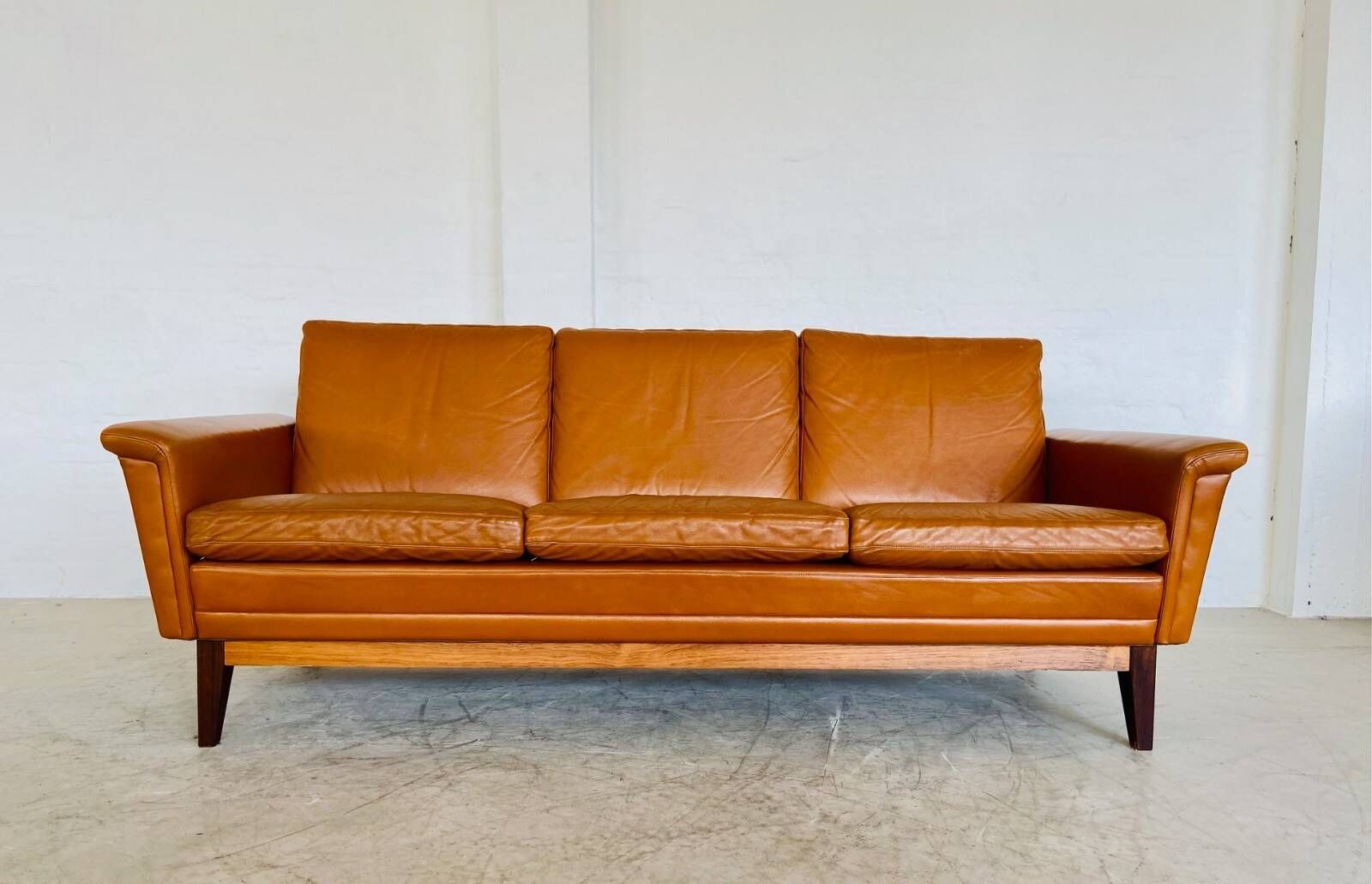Mid-century vintage Danish 3-person sofa in cognac leather by Nili Stoppmøbler