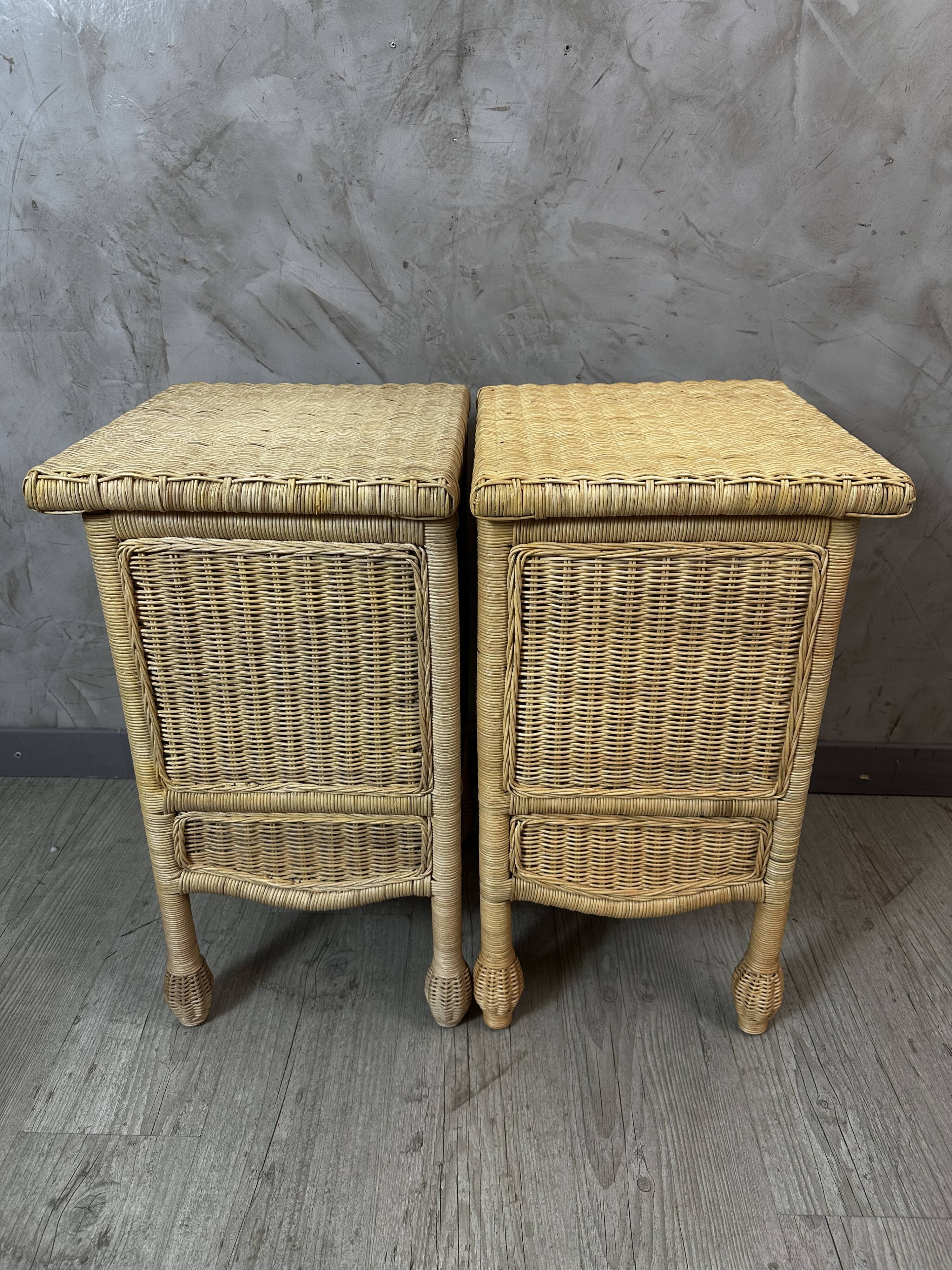 Pair of rattan bedside tables
