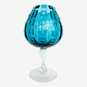 Blue textured glass vase from the 60s 70s, Italy, Empoli