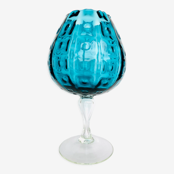 Vase en verre texturé bleu des années 60 70, Italie, Empoli