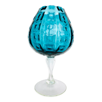 Blue textured glass vase from the 60s 70s, Italy, Empoli