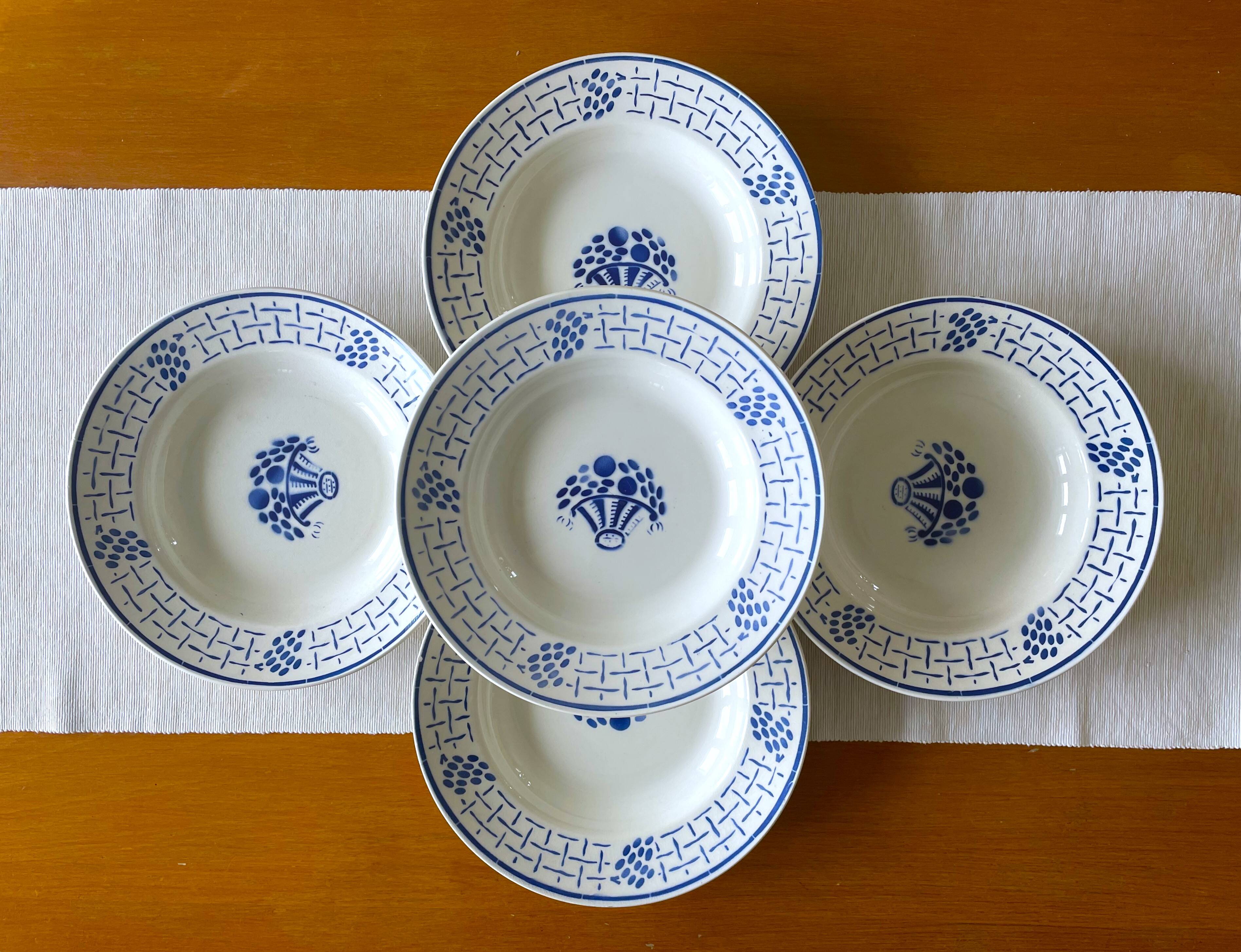 5 antique deep plates in badonviller earthenware