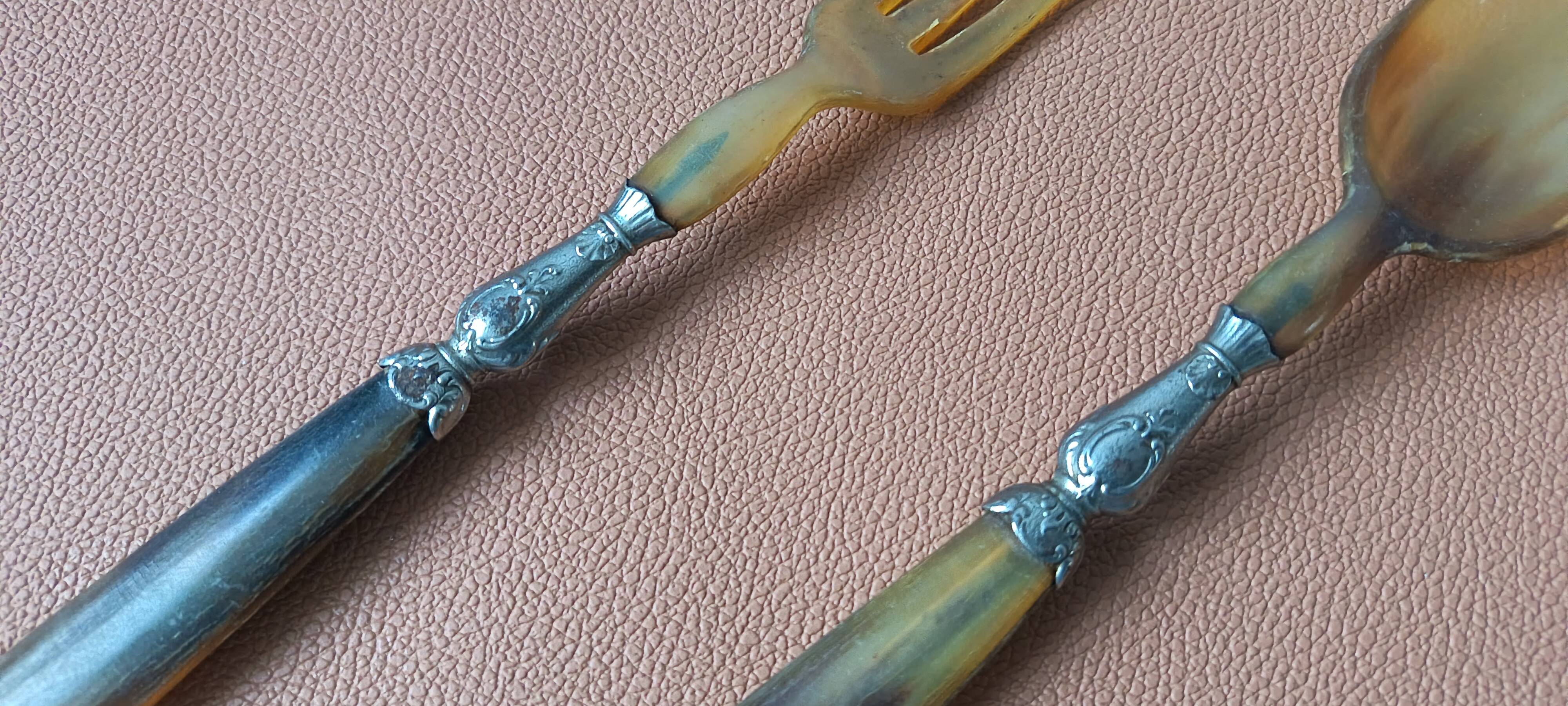 Antique horn and metal cutlery from 1900