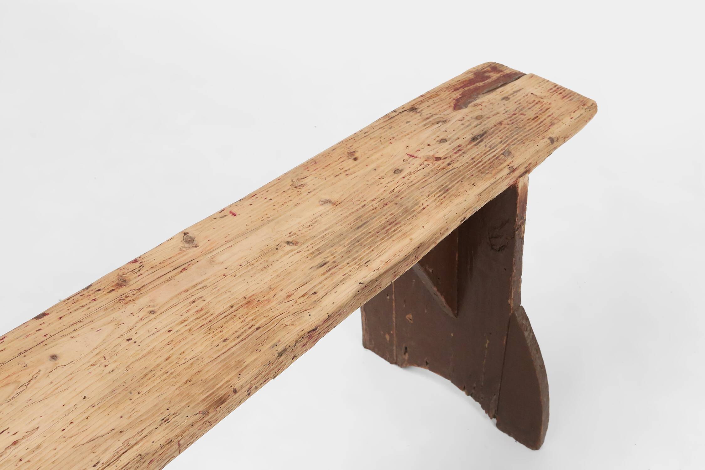 Rustic wooden bench in with brown painted feet, France ca. 1890