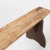 Rustic wooden bench in with brown painted feet, France ca. 1890