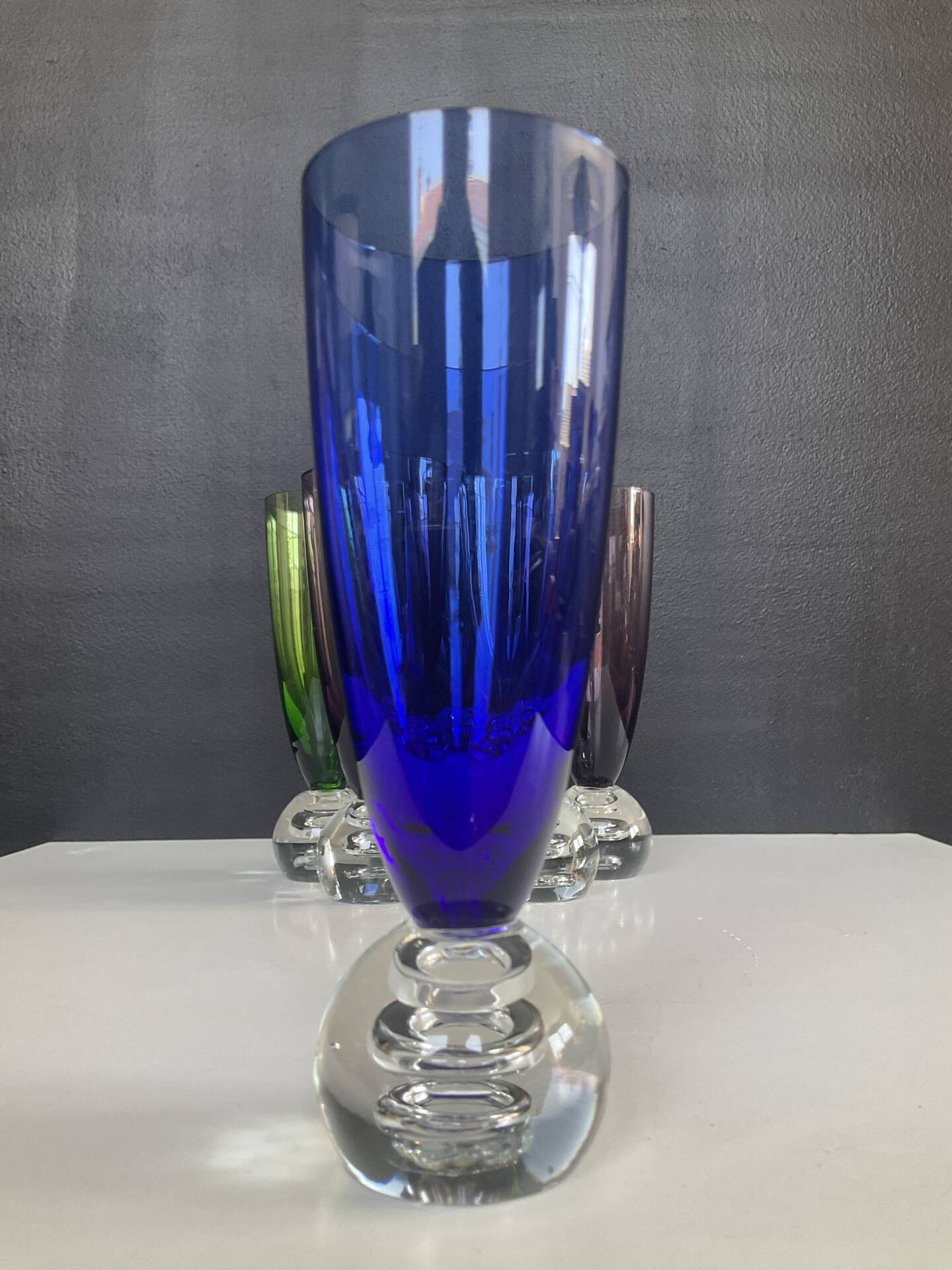 Set of 6 vintage coloured glass champagne coupes