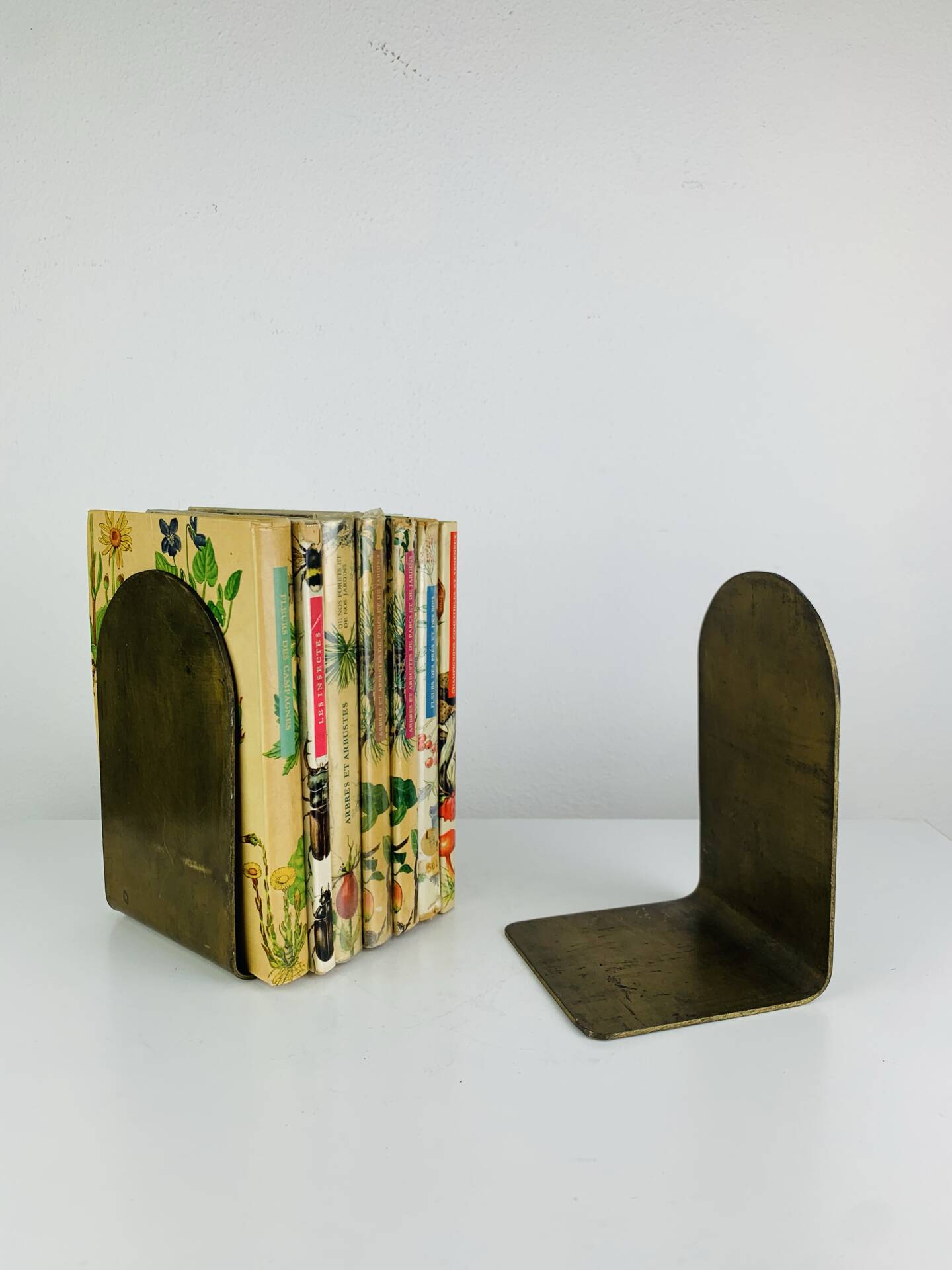Pair of minimalist vintage raw brass bookends