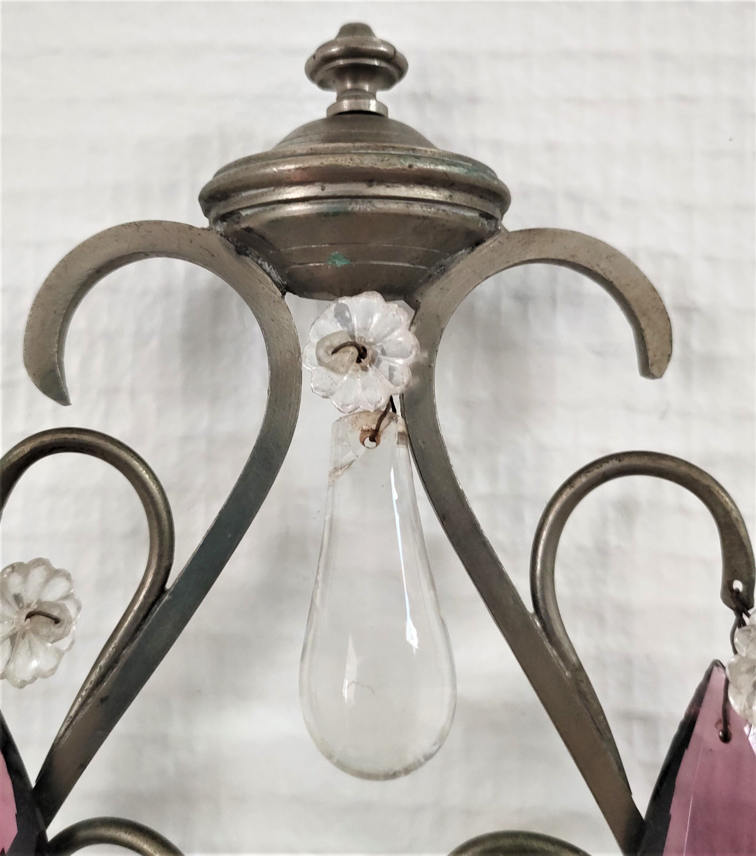 Metal wall candle holder with glass tassels