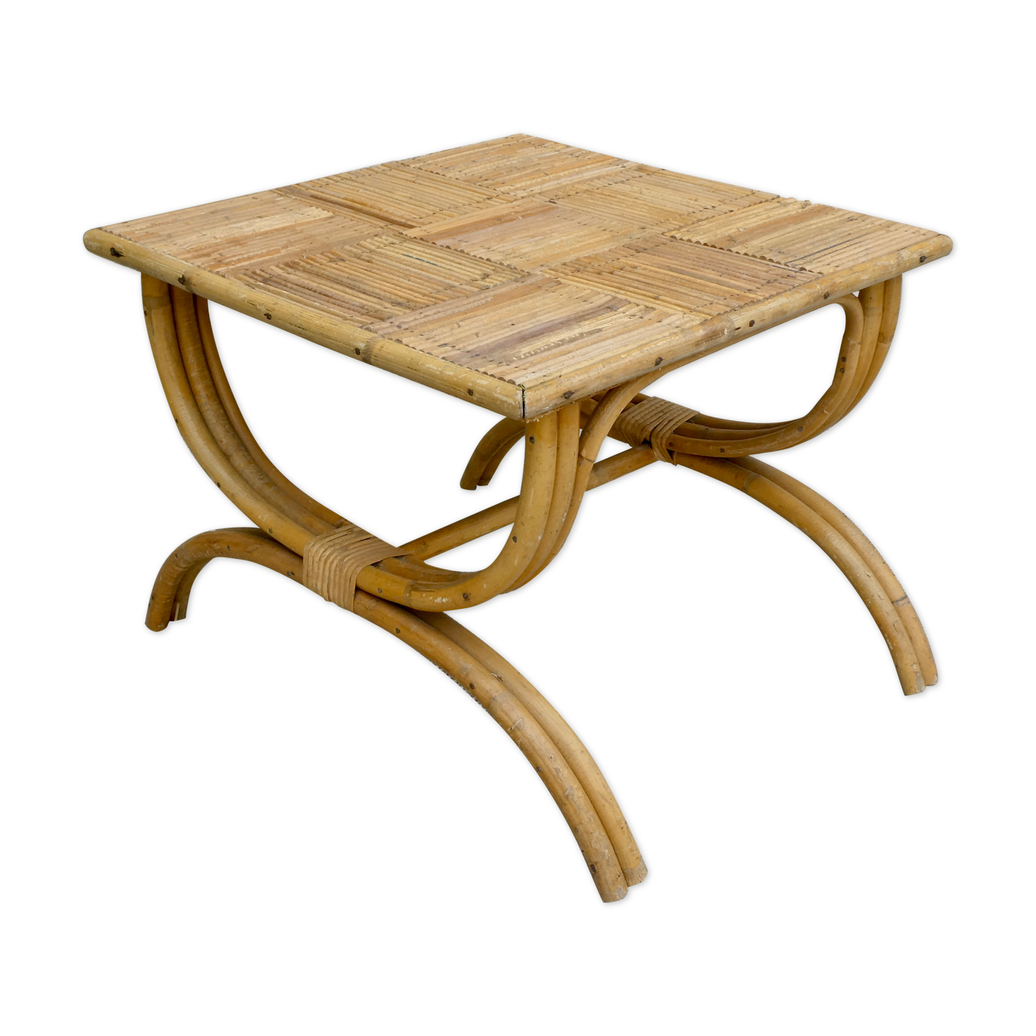 Coffee table, rattan checkerboard sofa end