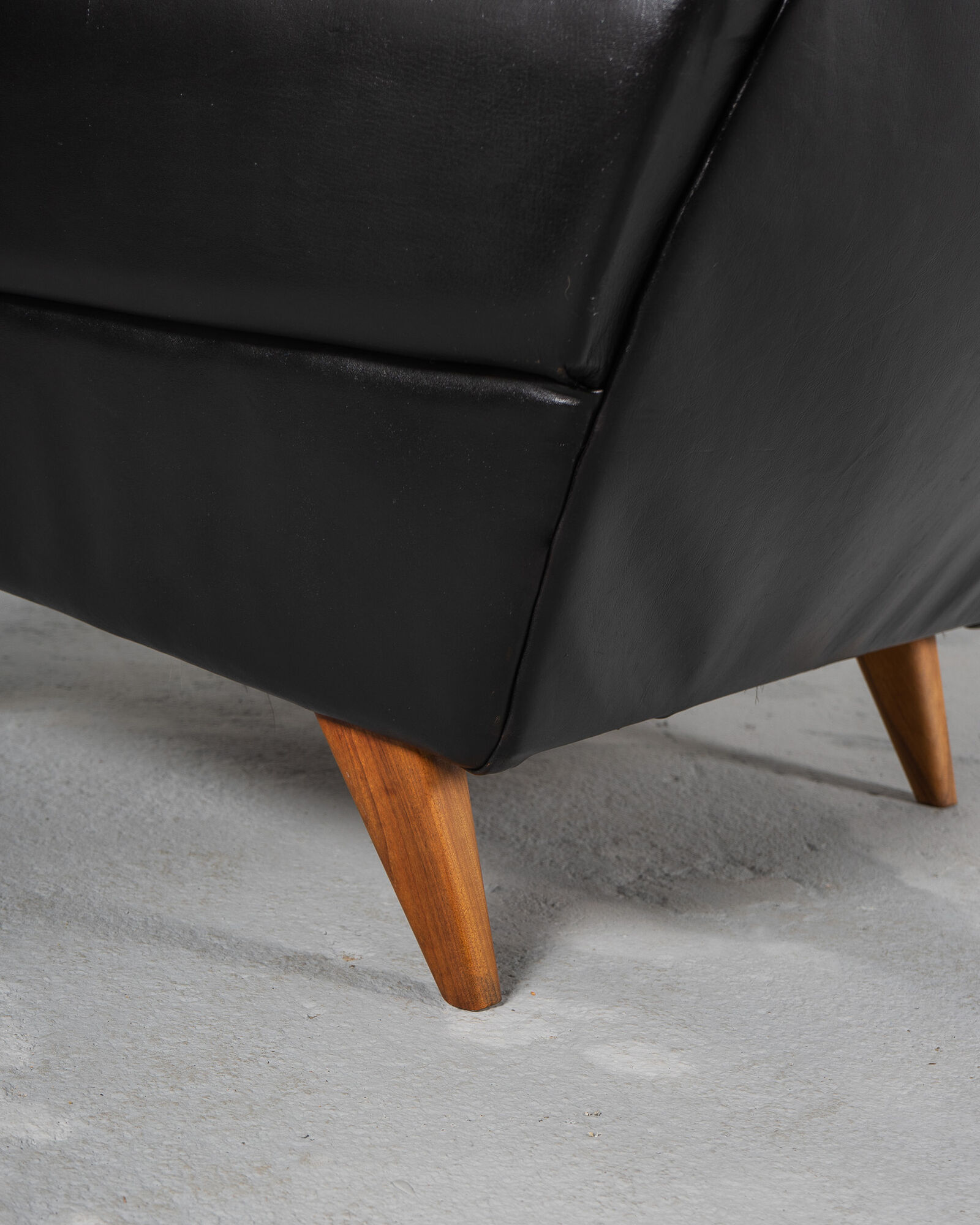 Mid Century Black Leather and Teak Scandinavian Armchair, Denmark, circa 1970