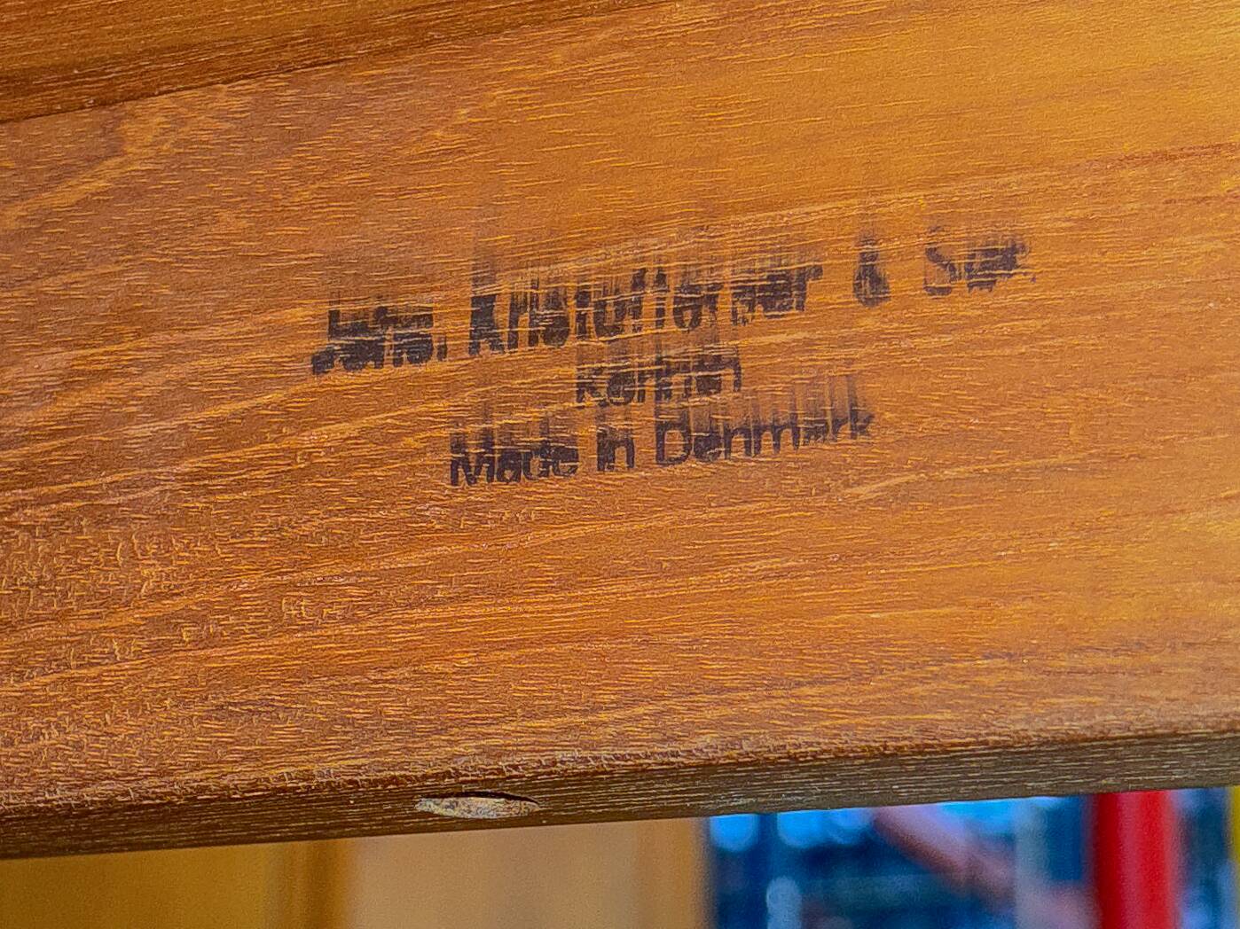 Glostrup dining table, 1980s, solid teak, by Johs. Kristoffersen & Søn, with two extension leaves