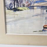 Watercolor on cardboard frame, canal view, signed Jean. Signature to be identified.