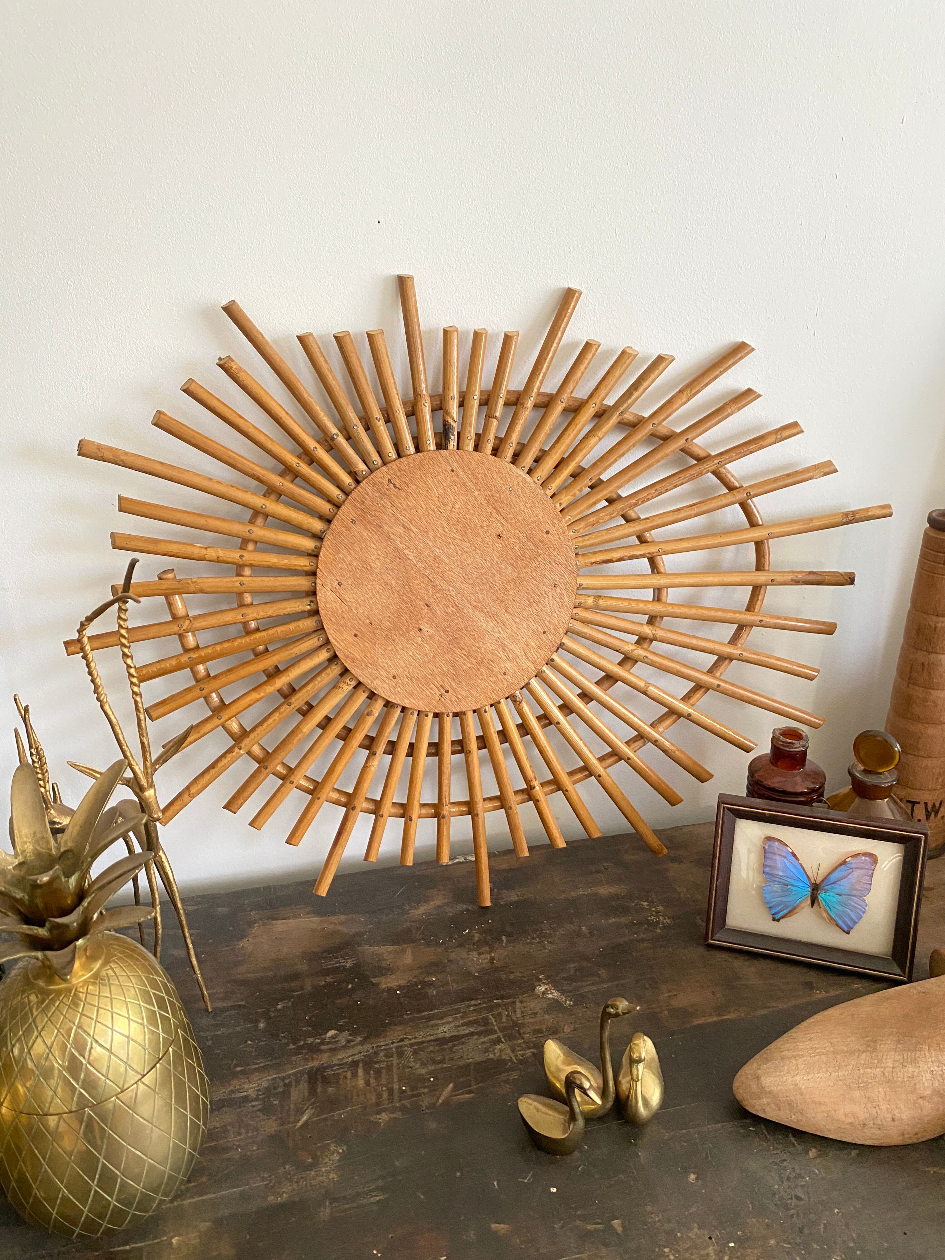 Old rattan mirror sun ORTF vintage