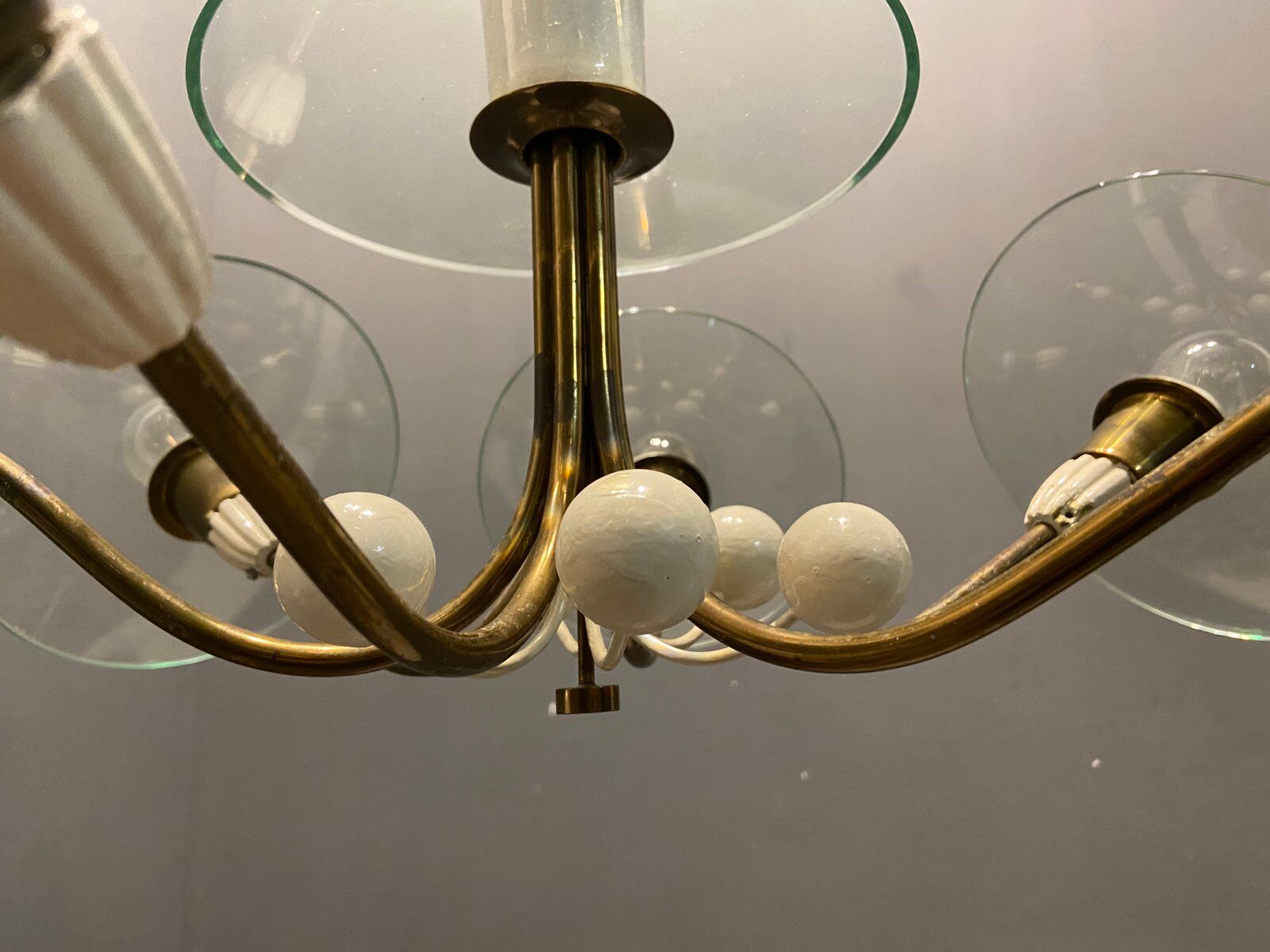 Brass glass chandelier, 1940s