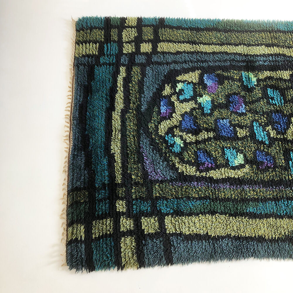 Original Abstract Scandinavian High Pile Abstract Rya Rug Carpet, Sweden, 1960s 115x195cm