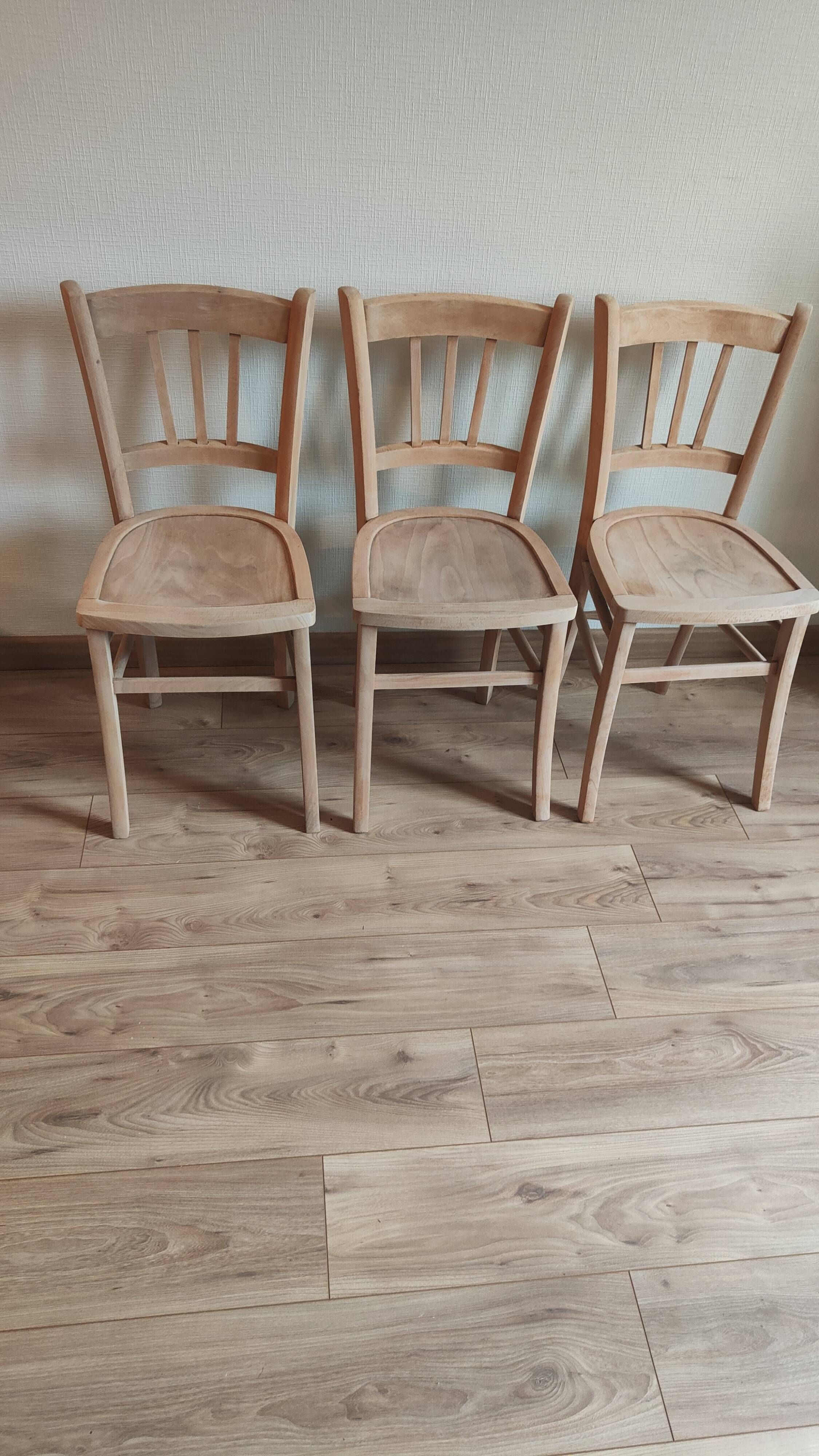 Set of 3 vintage bistro chairs in raw wood (Beech) - Luterma / Ba style