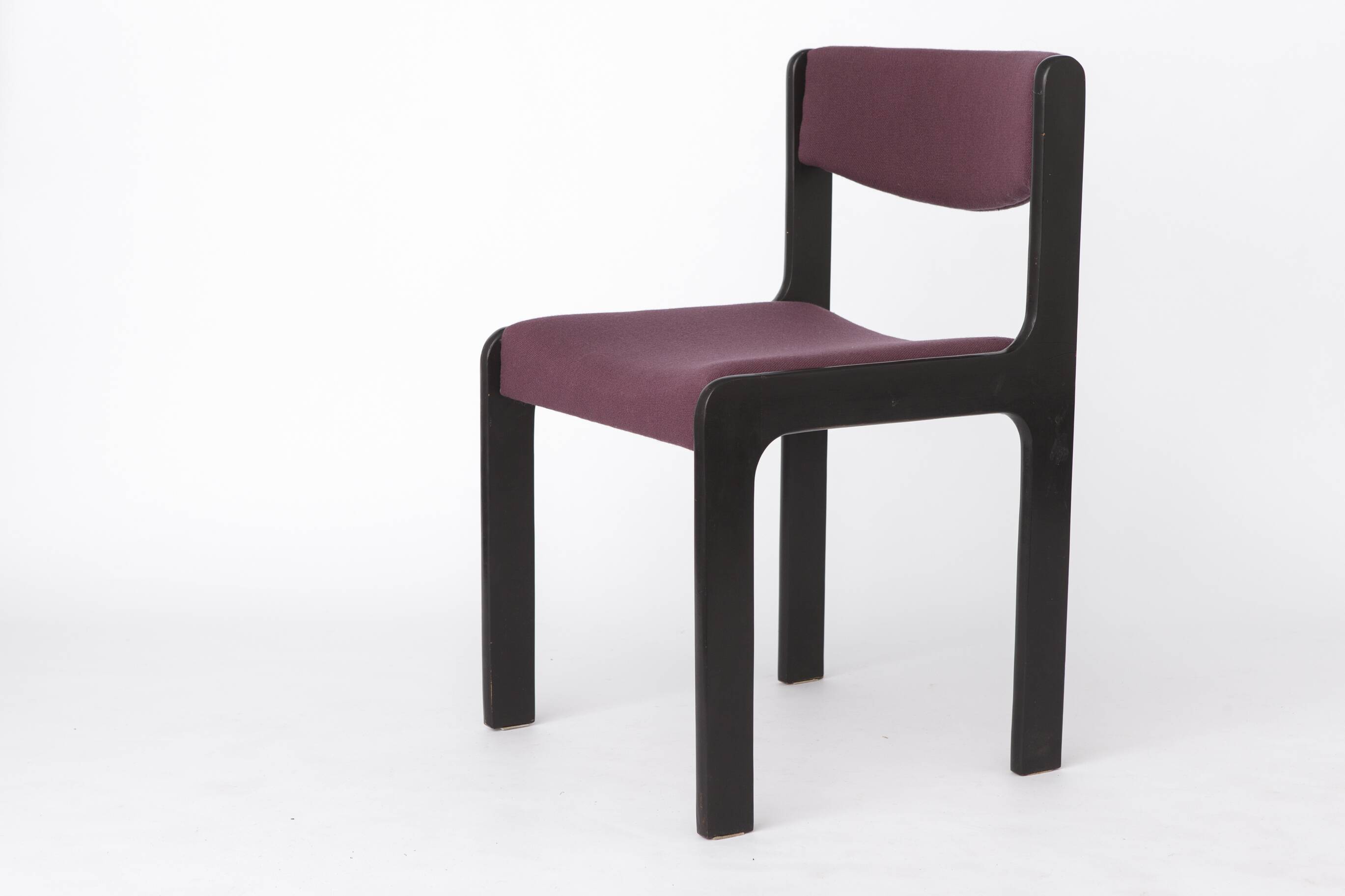 1 of 6 Vintage German Dining Chair, 1950s–1960s, Black Beechwood, Pastel