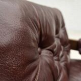1970s, Scandinavian armchair, brown furniture leather, dark beech wood.