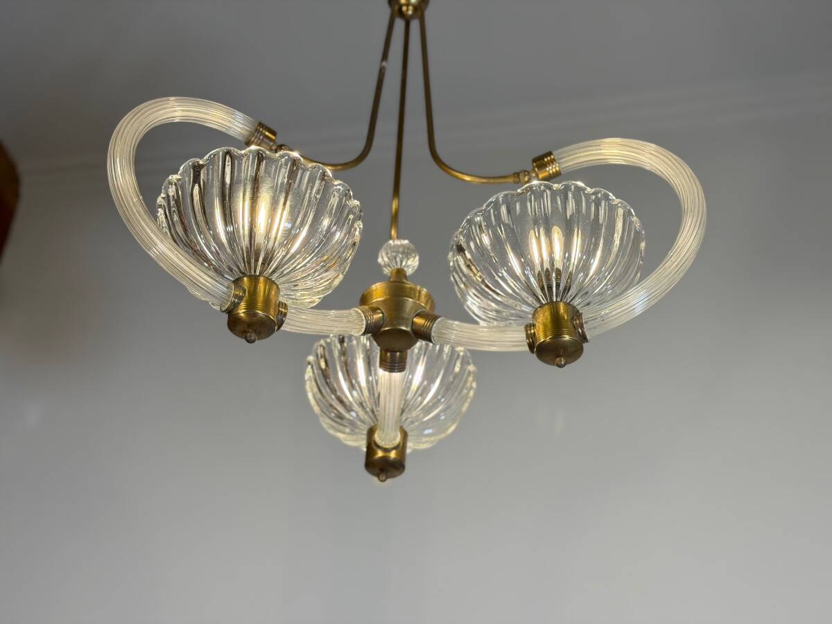 Lustre vénitien en verre de Murano et laiton , vers 1950