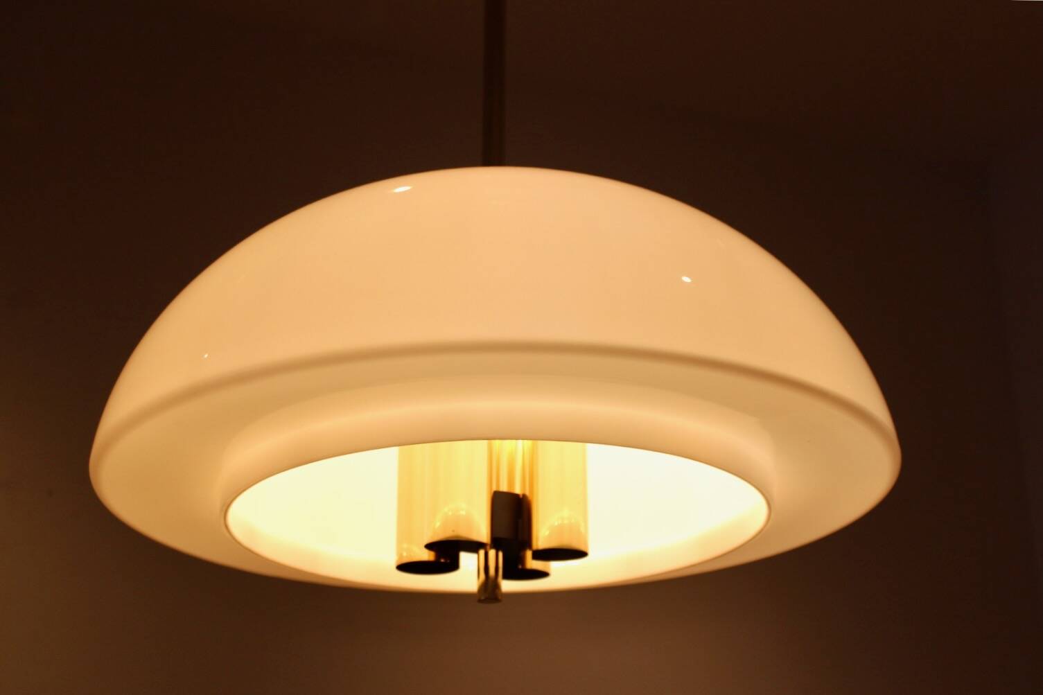 Glashütte Limburg Mushroom Pendant Light in Opal Glass and Brass