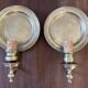 Pair of vintage wall sconces in textured brass, brutalist style.