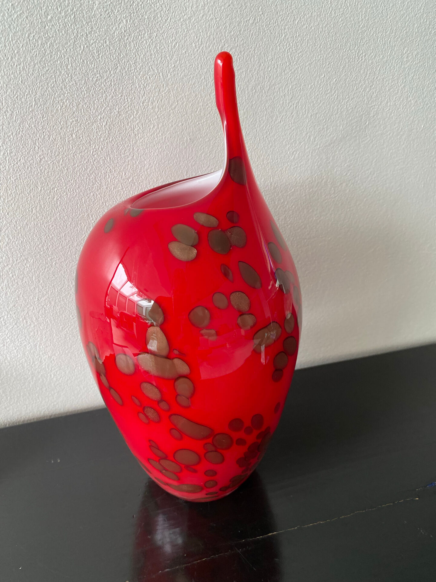 Vase Murano vintage rouge avec paillettes d or