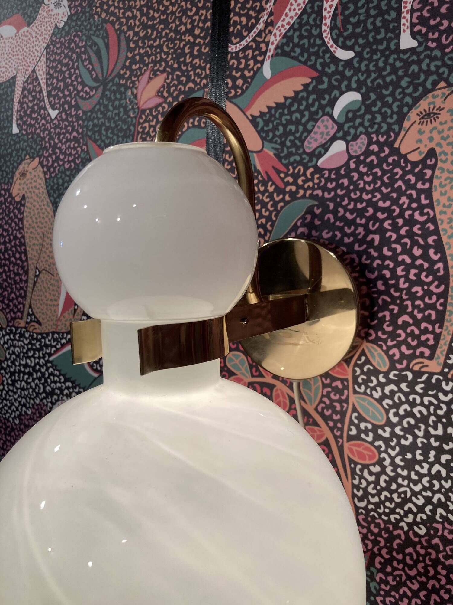 Large glass and metal wall light scandinavian design 1950.