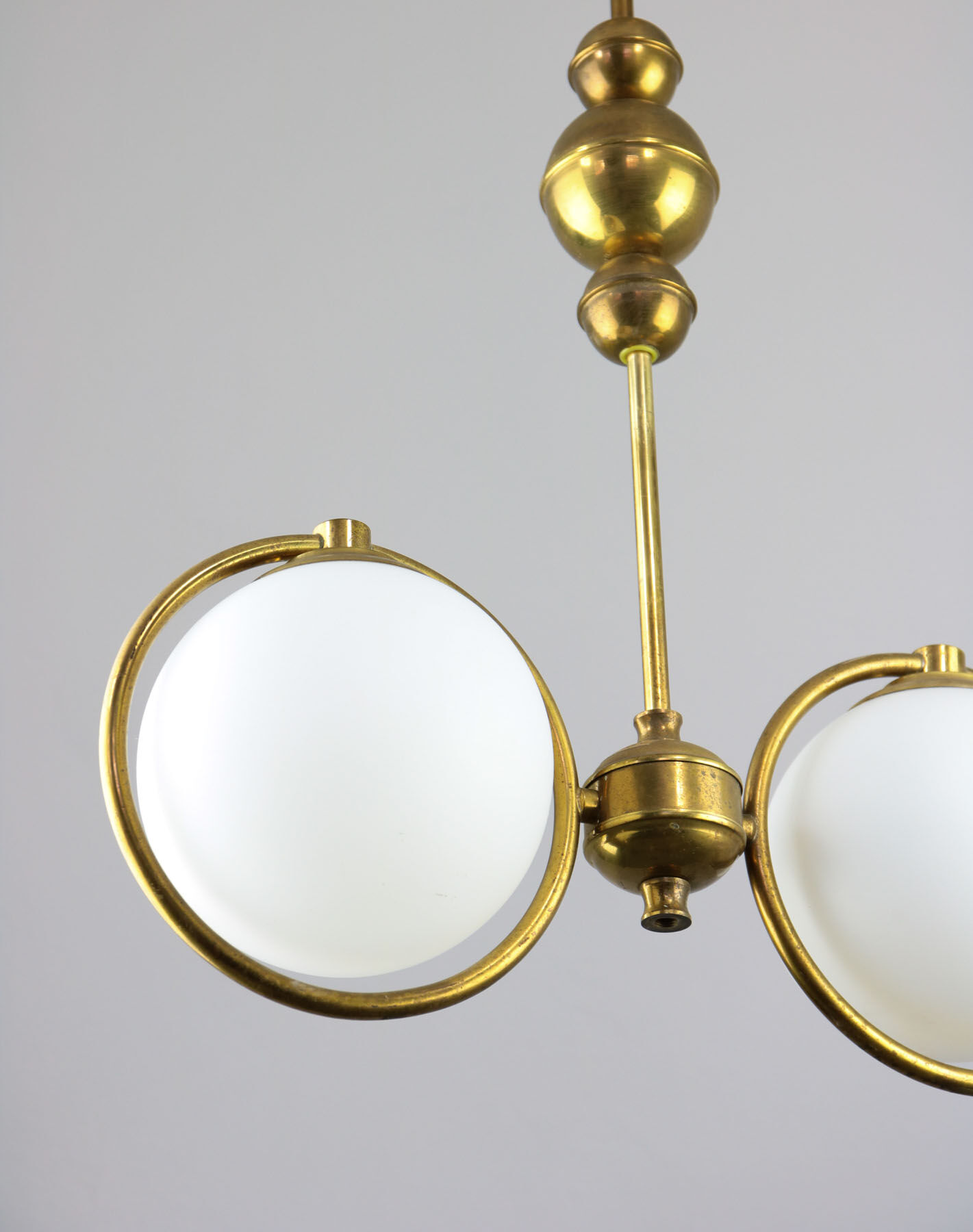 Mid-Century Brass & Opaline Glass Chandelier