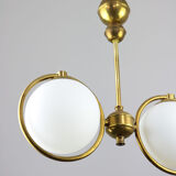 Mid-Century Brass & Opaline Glass Chandelier