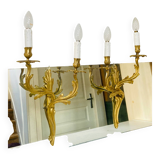 St Louis XV wall lights in solid gilded bronze with curved branches